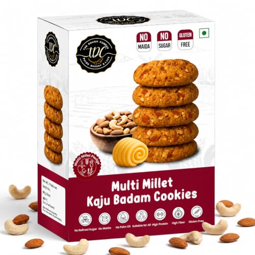 Image of THE DOUGH CORNER Healthy Multi Millet Kaju Badam Cookies | High Protein with Bajra, Jowar, Ragi, and Barley Flours | Jaggery | No Maida, No Sugar, No Palm Oil | Guilt-Free Snack for All Ages-200 Gm