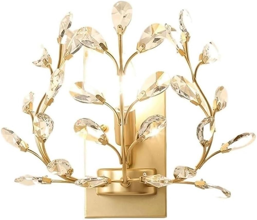 LYOUAE Modern Crystal Bedroom Wall Sconce Creative Flower Branch Shaped Wall Light E14 Indoor Hardwired Wall Lamp Fixture for Bedroom Living Room Hallway(Gold)