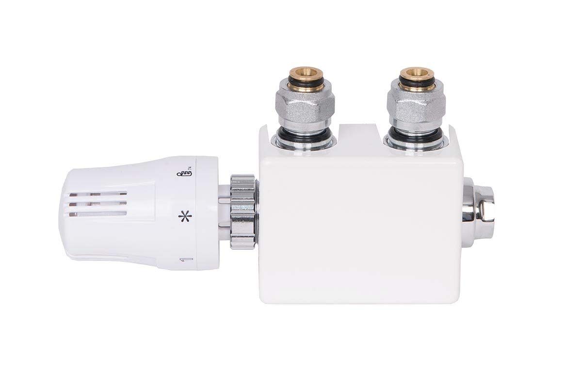 Warmehaus 15mm Twin Angled White Thermostatic Radiator Valve with 50mm Centres