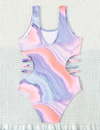 Image of SEAUR Girls' One-Piece Swimwear Cute Tie Dye Side Cutout Swimsuit Summer Quick Dry Beach Hawaiian Bathing Suits