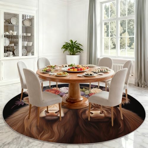 Tapis rond lavable Highland Cattle 100 cm style bohème - 5