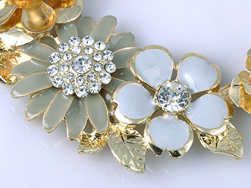 Alilang Womens Flower Rhinestones Pearl Statement Bib Golden Tone Necklace with Gray Yellow Enamel4