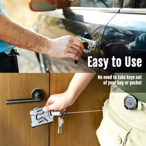 Image of MNGARISTA Upgraded Heavy Duty Retractable Keychain with Belt Clip, 10 OZ Retraction, 31.5 inch Stainless Steel Cord Key Chain, 3K Carbon Fiber ID Badge Reel Holder with Badge Strap and Key Ring, 4 Pack
