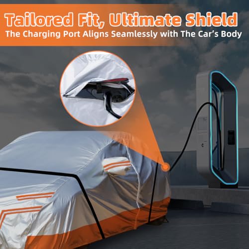 Image of Car Cover Custom fit Tesla Model-Y with Cab Door Zipper, Car Cover Waterproof All Weather with Ventilated Mesh Charging Port Door