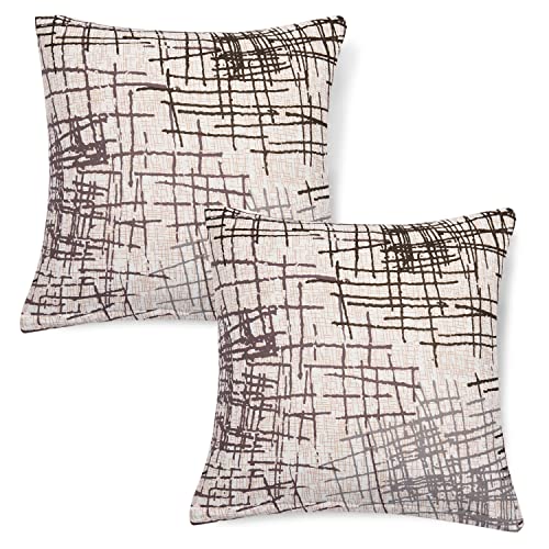 Image of HOKIPO Stretchable Cushion Cover 16x16 Pack of 2, Beige Brown Line (AR-4098-D7*2)