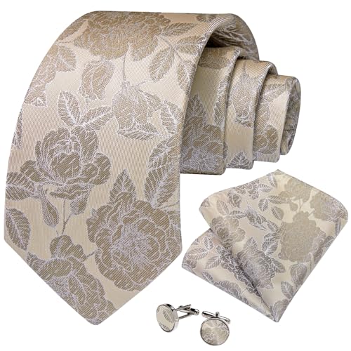 Image of DiBanGu Mens Paisley Tie Sets Silk Jacquard Woven Floral Necktie and Pocket Square Cufflinks Wedding Business Party