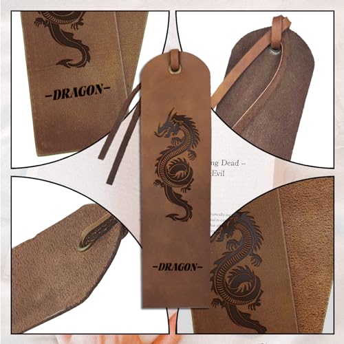 MAYJOYDIY 4pcs Dragon Leather Bookmark Leather Page Markers 5×18cm Cool Medieval Dragon Handmade Vintage Book Mark for Book Reading Bookworms Writers Man Women Gifts - Image 4