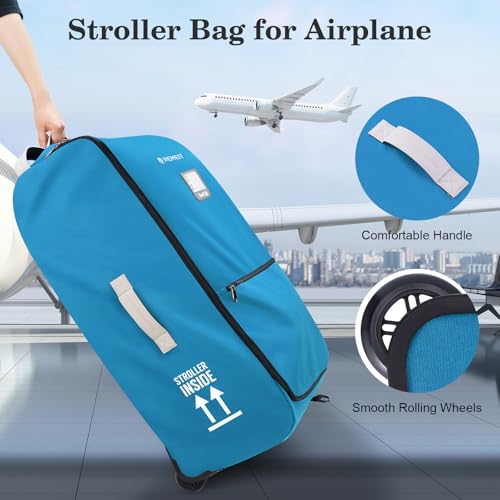 REMEIT Stroller Bag, Stroller Travel Bag for Airplane Compatible with UPPAbaby Vista V1 V2 V3, Cruz V1 V2 V3, Rolling Wheel Bag with Storage Pocket, Multiple Handles,Luggage Tag for Flight Travel,Blue by REMEIT - Used condition - Image 3
