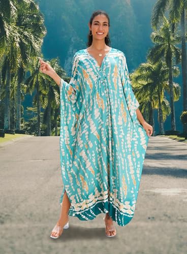 Image of Yanziliu Kaftan Dress for Women,Plus Size Hawaiian Batwing Sleeve Beach Cover Up Summer Swimsuit Dresses