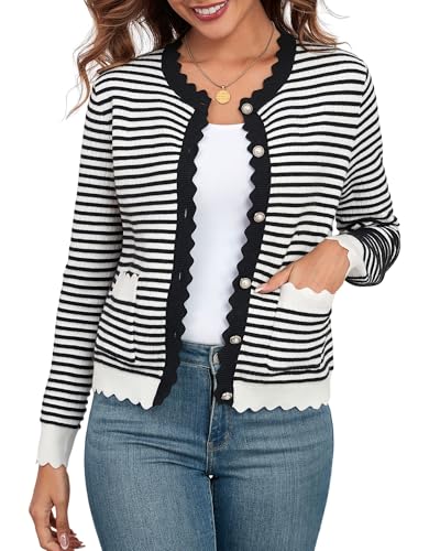 ZAFUL Women's Cardigan Sweaters 2024 Casual Long Sleeve Open Front Button Down Tweed Knit Cardigans Fall Jackets Outerwear