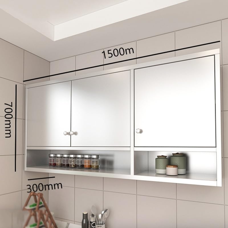 inless - Armario de pared de acero con doble puerta de 80 x 30 x 70 cm, estantes ajustables y Slish Sto Solut para cocina y baño, Sk Silver h, nizer que ahorra espacio