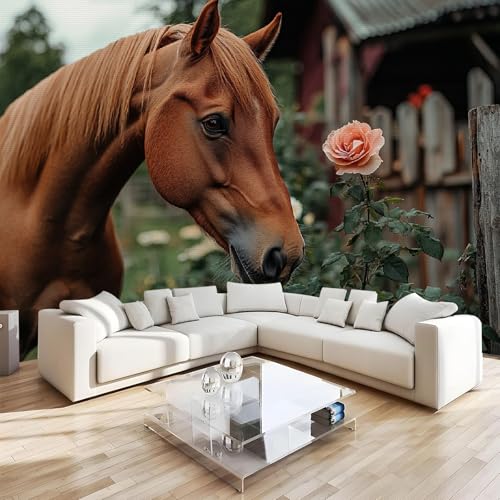 Décoration murale pour chambre adulte grand format cheval en fleurs
