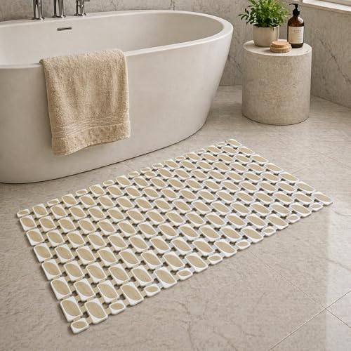 Image of LUXEHOME International Rubber Shower Mat for Bathroom Floor Anti Slip Water Resistant Ibija Pattern Bath Tub Shower Matt Heavy Duty 40x70 Cm Beige Pack of 1