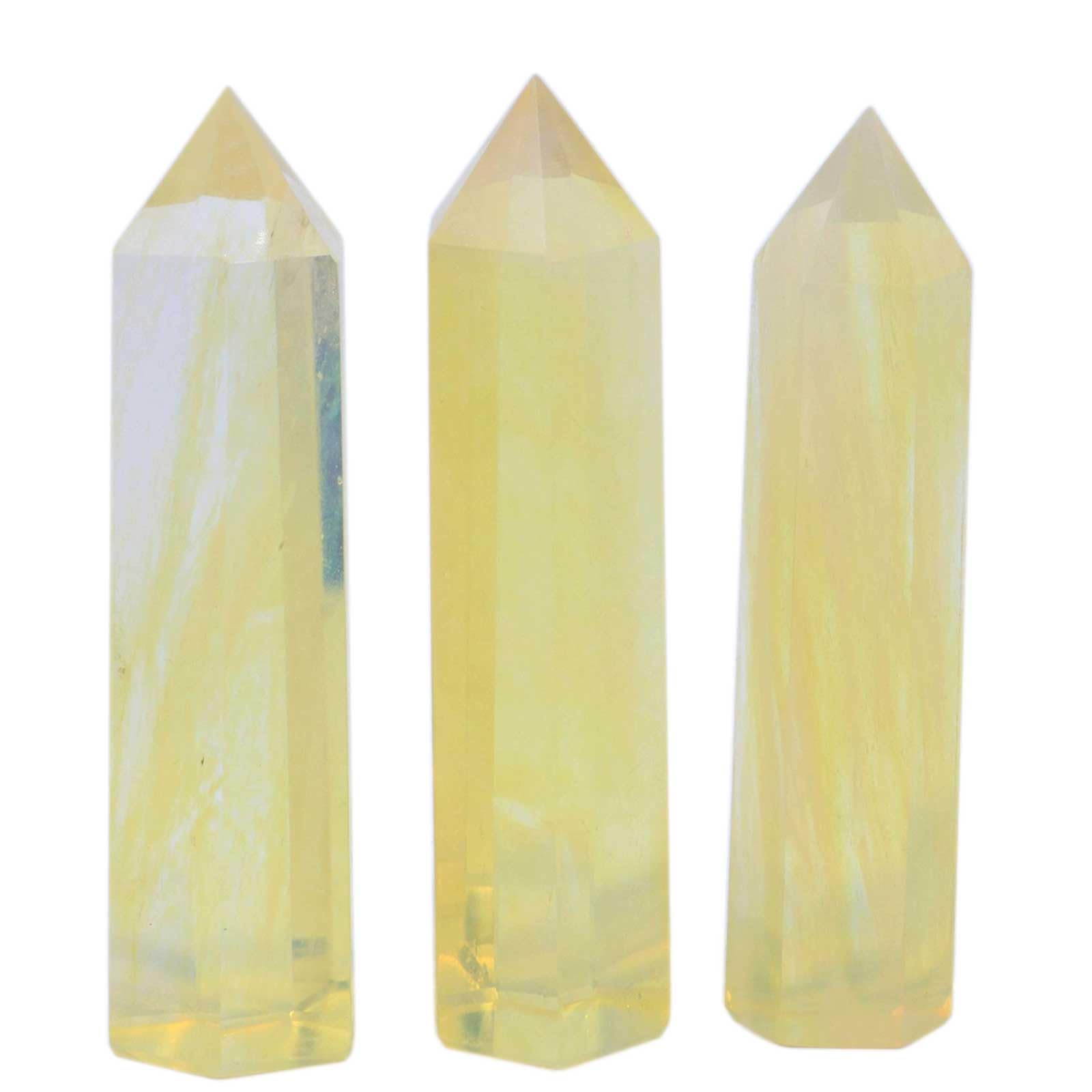 AGSHYWFT Smelting Yellow Quartz Wand Artificial Healing Crystal, 3pcs