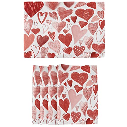 Juego de 6 manteles individuales con diseño de corazón de chocolate, geométrico, romántico, de San Valentín, antideslizantes, de vinilo, resistentes al calor, lavables
