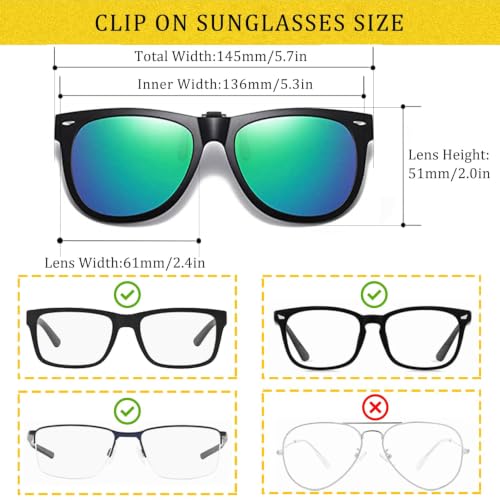 Image of Polarized Clip-on Sunglasses Over Prescription Glasses Anti-Glare UV Protection Flip-up Sun Glasses