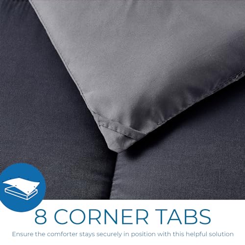 Image of Nestl 2 Piece Quilted Down Alternative Comforter Twin Size With 1 Pillow Sham - All Season Black /Grey Duvet Insert With Corner Tabs