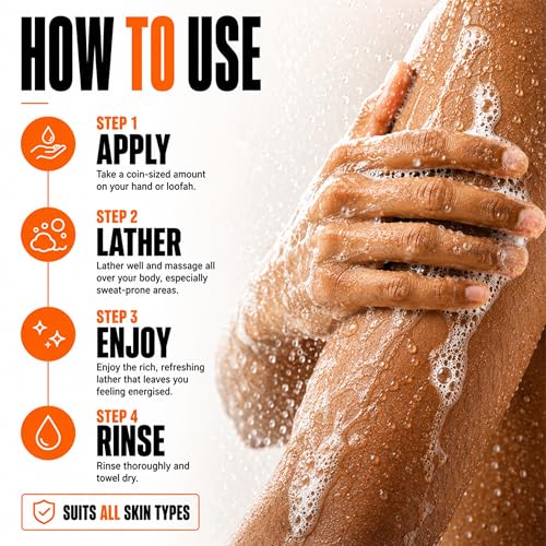 Image of HIVADO Men's De-Tan Body Wash 3x250ml | Tan Removal & Skin Brightening Shower Gel with Niacinamide & Turmeric | Controls Oil, Body Odour & Back Acne | Alum, Salicylic Acid & Lactic Acid Formula | Hydrating Cleanser | Sage & Leather Scent