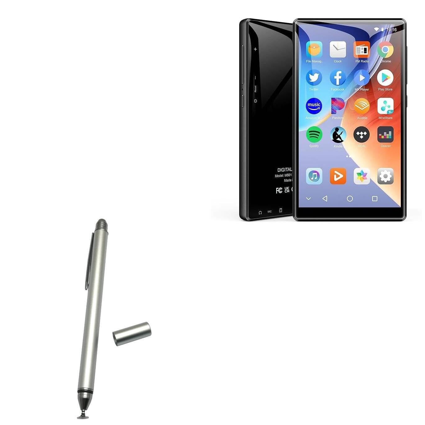 BoxWave Stylus Pen Compatible with ZAQE M501 (4.7 in) - DualTip Capacitive Stylus, Fiber Tip Disc Tip Capacitive Stylus Pen - Metallic Silver