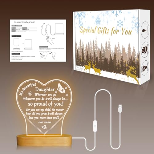 Image of Attivolife Daughter Gift - to My Beautiful Daughter Engraved Unique Night Light, Daughters Gift from Mom Dad Parent, Birthday, Graduation, Wedding Mothers Day Gifts for Daughter