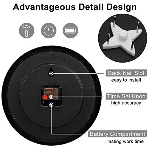Yoobure 12" Silent Quartz Decorative Wall Clock Non-Ticking Digital Plastic Battery Operated Round Easy To Read Home/Office/School Black Clock #TOP3