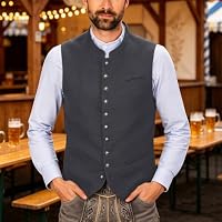 Generisch Trachtenweste Herren Stehkragen Trachtenwesten Elegant für Oktoberfest Trachtenanzug Druckknopf Slim Fit Ärmellose Anzugweste Trachten Weste Männer für Wiesn Volksfest Hochzeit – Ansicht 2