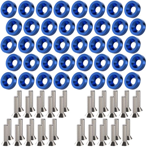 Sixzoo 40 PCS Engine Dress Up Kit, CNC Finishing Fender Bumper Washers, M6 Aluminum Engine Bay Dress Up Kit, Fender Bolts for Trunk License Plate Frame (Blue)