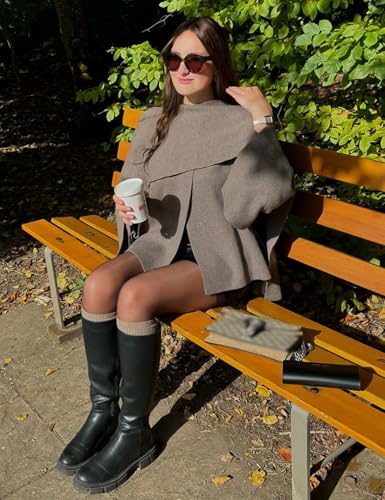 Wyeysyt Women's Crop Knit Scarf Coat High Low Long Sleeves Knit Cardigan with Undetachable Scarf4