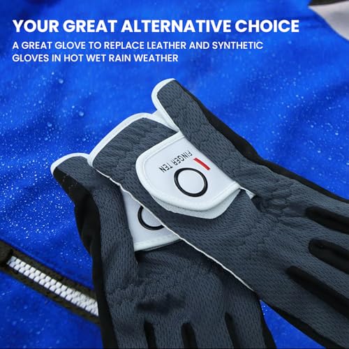 Finger Ten Men'S Golf Gloves Rain Grip Both Hands Pair Left Right Hand, Hot Wet Weather No Sweat Black Gray White Blue Fit Size Small Medium Large Xl 2Xl 3Xl thumb #2