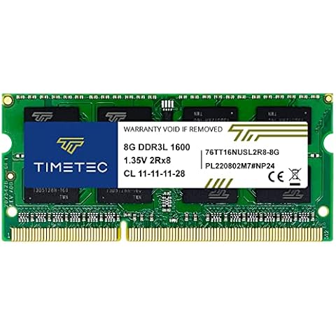 Timetec 8 Go DDR3L/DDR3 1600MHz PC3-12800 Non-ECC sans tampon 1.35 V/1.5 V CL11 2Rx8 double rang 204 broches SODIMM ordinateur portable ordinateur portable mémoire RAM Module mise à niveau Cover