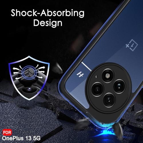 Image of TheGiftKart Hybrid Shockproof Back Cover Case for OnePlus 13 5G | Camera Protection Module | Hard Back Cover Case for OnePlus 13 5G (PC & TPU, Transparent Clear Back, Black Sides) | Hybrid