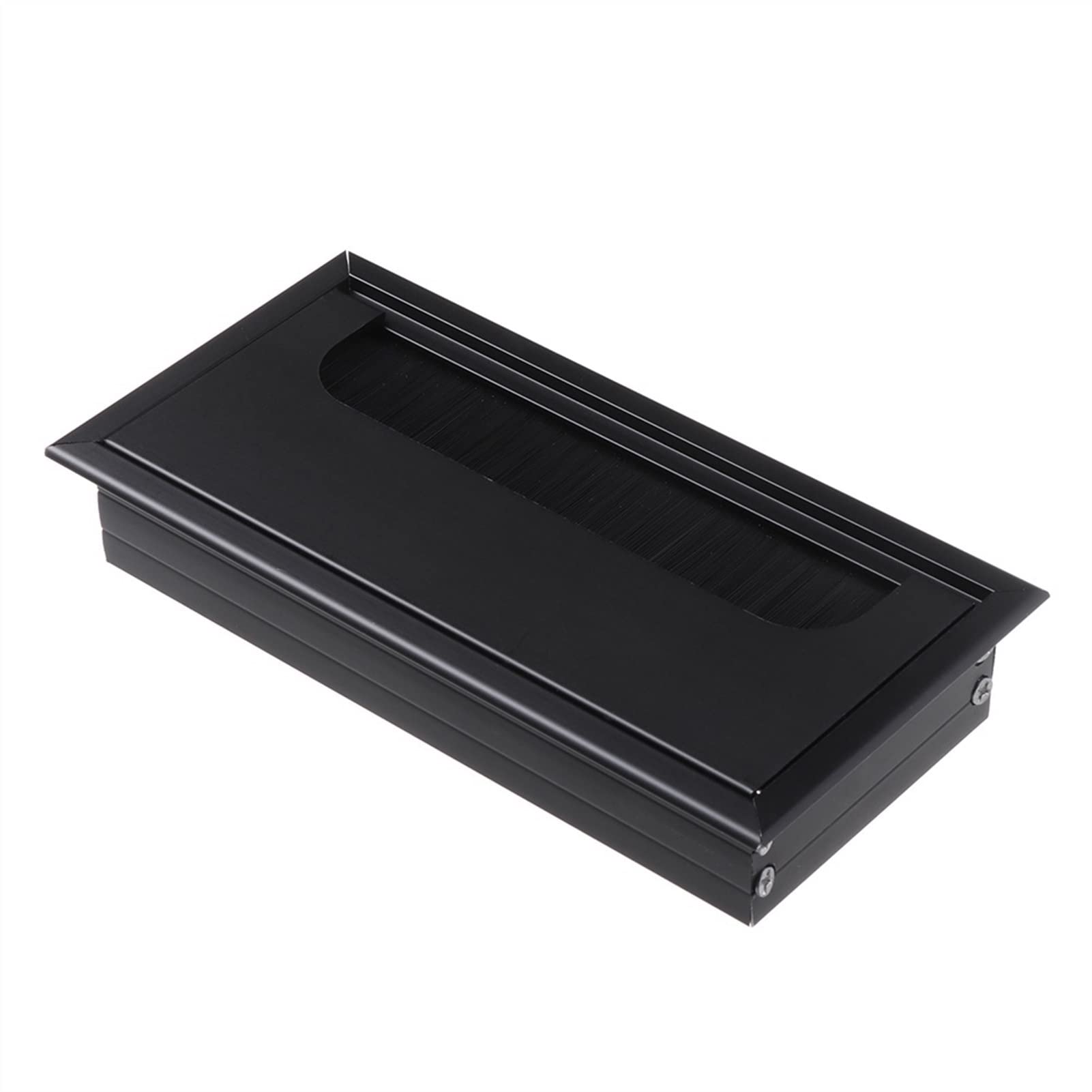 Sybnikolf 80X160mm Black Desk Grommet Cable Grommet Aluminum Alloy Office Table Desk Rectangle Wire Hole Cover With Black Brush 53Mm Silver(80X160mm Black)