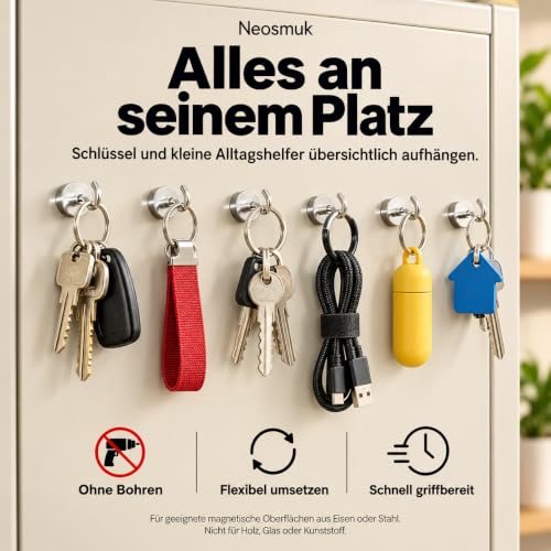 Neosmuk Magnethaken,Silber,20kg Kleiderhaken mit Neodym-Magnet,10er-Pack – Ansicht 4