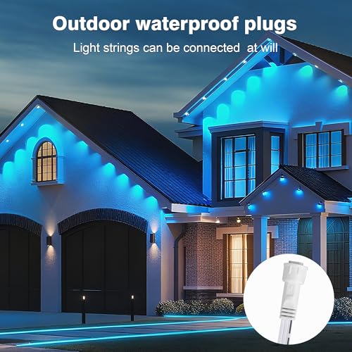 Image of 247FT WiFi Compatible Outdoor Lights, Permanent RGB 90LEDs IP67 Waterproof, App and Remote Control Color Changing Eave Lights for Holiday, Christmas, Party, Garden Decor