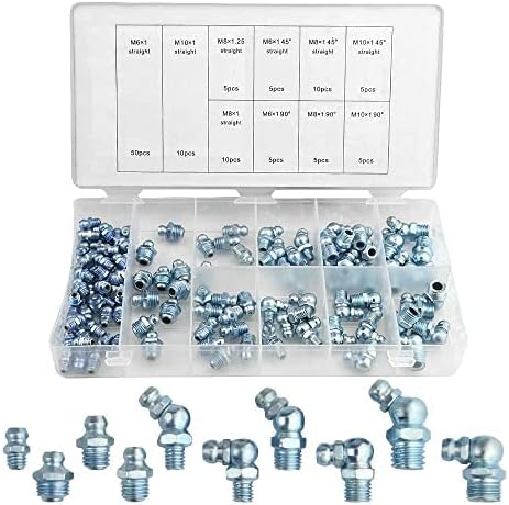 BGTXINGI Schmiernippel-Set 110-tlg - M6 M8 M10 Verzinkter Stahl Mit Geraden & Winkel-Ausführungen