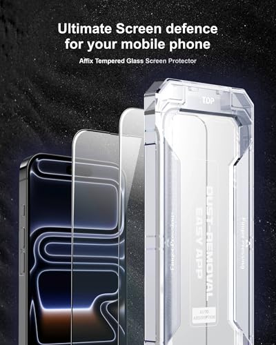 Image of Affix 2 Pack for iPhone 17 Pro Full Coverage Tempered Glass, Screen Protector Guard with Easy Fix Installation Tool, 9H Hardness Shatterproof, HD Clear Scratch Resistant