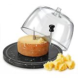 ZZXLLLO Girolle Cheese Curler Shaver Wheel – Stainless Steel Cheese Slicer Flower Maker Tool for Tête de Moine – Black Marble Base with Dome Lid