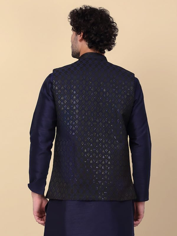 Image of KRAFT INDIA Men's Embroidered Sequins Jacquard Nehru Jacket