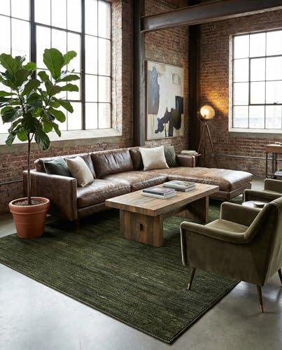 Image of Rugs.com - Finsbury Rug - 7' 1 x 10' Green Easy-Clean Rug - Modern Textured Pile for Living Rooms and Offices