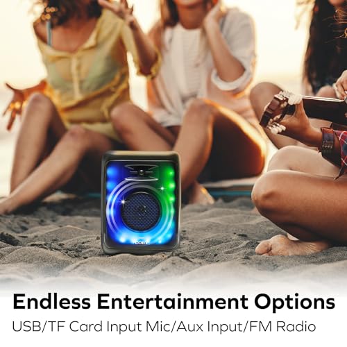 Image of Coby Portable Bluetooth Speaker with 11 LED Light Modes, True Wireless Pairing, FM Radio, Karaoke Mic & Aux Input, USB SD TF Card Slots, Type-C Charging, 7Hr Playtime Party Speaker Black