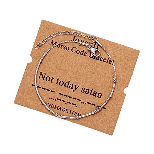 Image of JoycuFF Inspirational Morse Code Bracelets for Women Silver Beads Jewelry Encouragement Mantra Gifts for Her