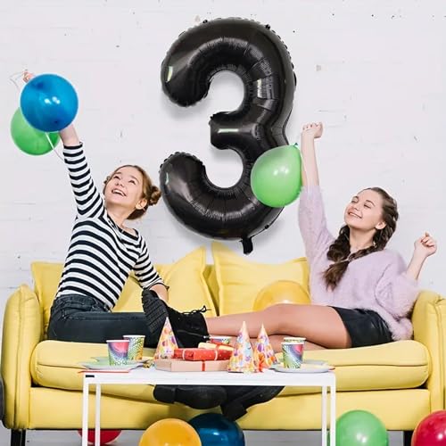 Image of Number Balloons Black Party Balloon - Giant Number 3 Balloon, 40 Inch Large Balloon for Birthday Decorations, Black Party Supplies for Men Women