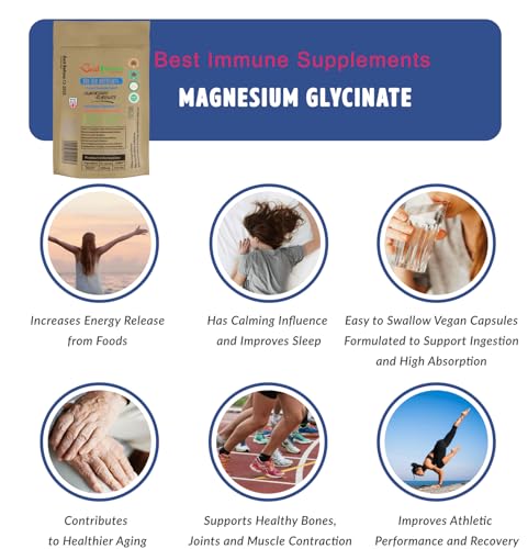 Best Immune International Natürliches Magnesiumglycinat 500 mg 100 Vegane Kapseln in Öko-Verpackung
