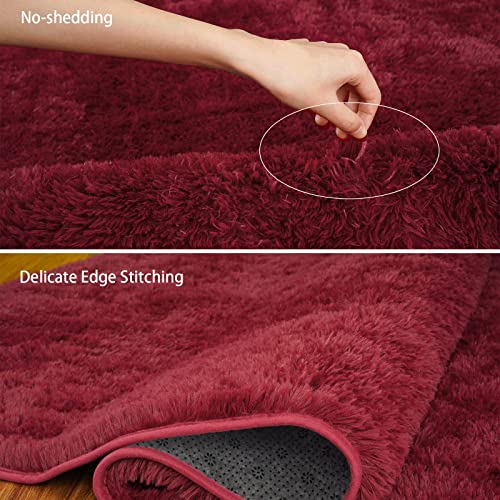 Chicrug Wine Red Fluffy Area Rugs For Living Room Bedroom,4X6 Feet Large Area Rug For Kids, Shag Plush Fuzzy Carpet Modern Furry Rug Nursery Playroom Indoor Non Slip Carpet #TOP4