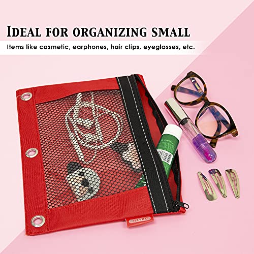 Bazic 3-Ring Pencil Pouch With Mesh Window For School, Home, Or Office Supplies (Assorted Colors. Case Of 24) #TOP2