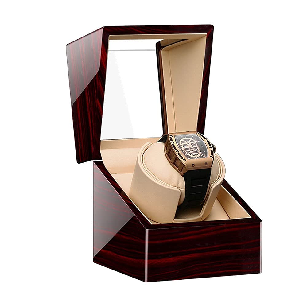 QUSYZD Automatic Single Watch Winder for Luxury Watches - Watch Winder Box with Quiet Motor, Premium Leather Exterior and Soft Flexible Watch Pillows of Velvet,Wood Grain a