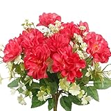 FAICOIA 3 Pcs Artificial Flowers for Outdoors Red Faux Geraniums Bush UV Resistant Artificial Topiary for Potted Silk Flowers Outdoor for Planters Hanging Basket Window Front Porch Garden Patio Decor