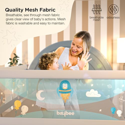 Image of Baybee Bed Rail Guard Barrier for Baby Portable Safety Adjustable Height Falling Protector Fence Foldable Safeguard Bed Rails Single Side Bed for Newborn Toddler Kids Pack of 1 (Beige, 180x63 cm)