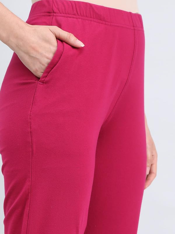 Image of GO COLORS Soft Cotton Stretch Kurti Pants Full Length for Women| Breathable, Mid Rise