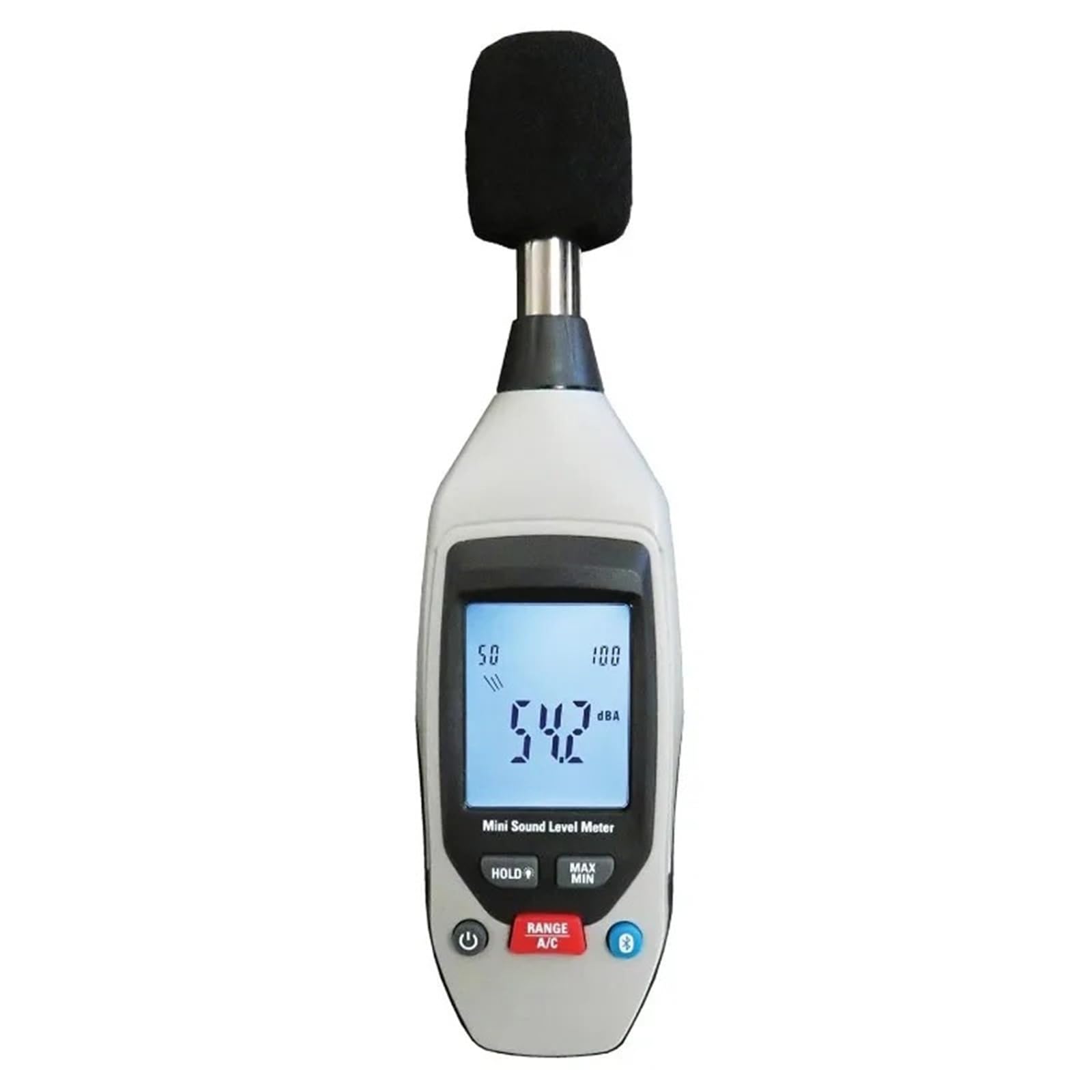 Medidor Decibelios, Medidor científico de decibelios con Bluetooth, medidor de nivel de sonido de 35 a 130 dB, medidor de presión sonora (SPL) ponderado por aire acondicionado, rango dual, máx./mín.